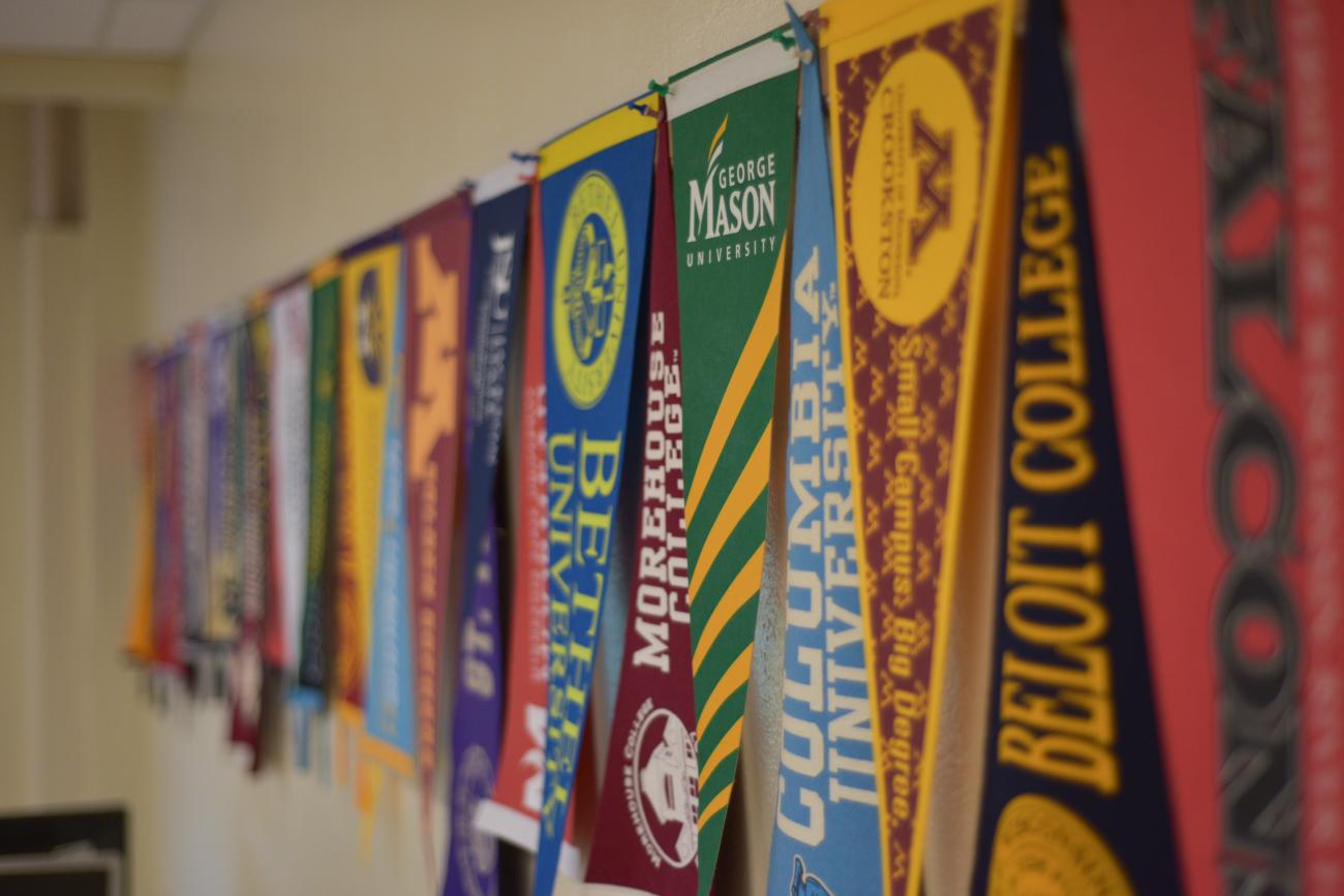 College pennants at Patrick Henry High School 
